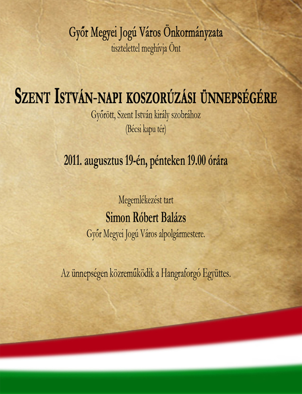 Szent István-napi koszorúzási ünnepséget tartanak Győrött győr